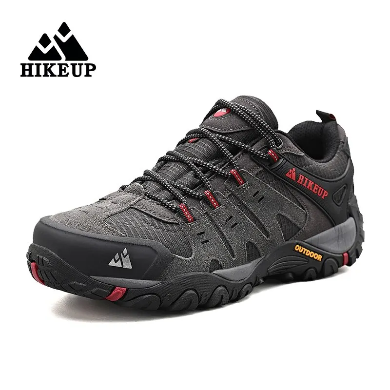 HIKEUP Men\'s Hiking Shoes Suede Leather Outdoor Shoes Wear-resistant Men Trekking Walking Hunting Tactical Sneakers