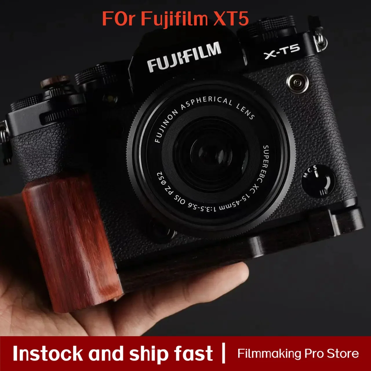 

Основание клетки для камеры Деревянный держатель для ручки, для камеры Fujifilm XT5, основание ручки из массива красного сандалового дерева Ручка из черного палисандра