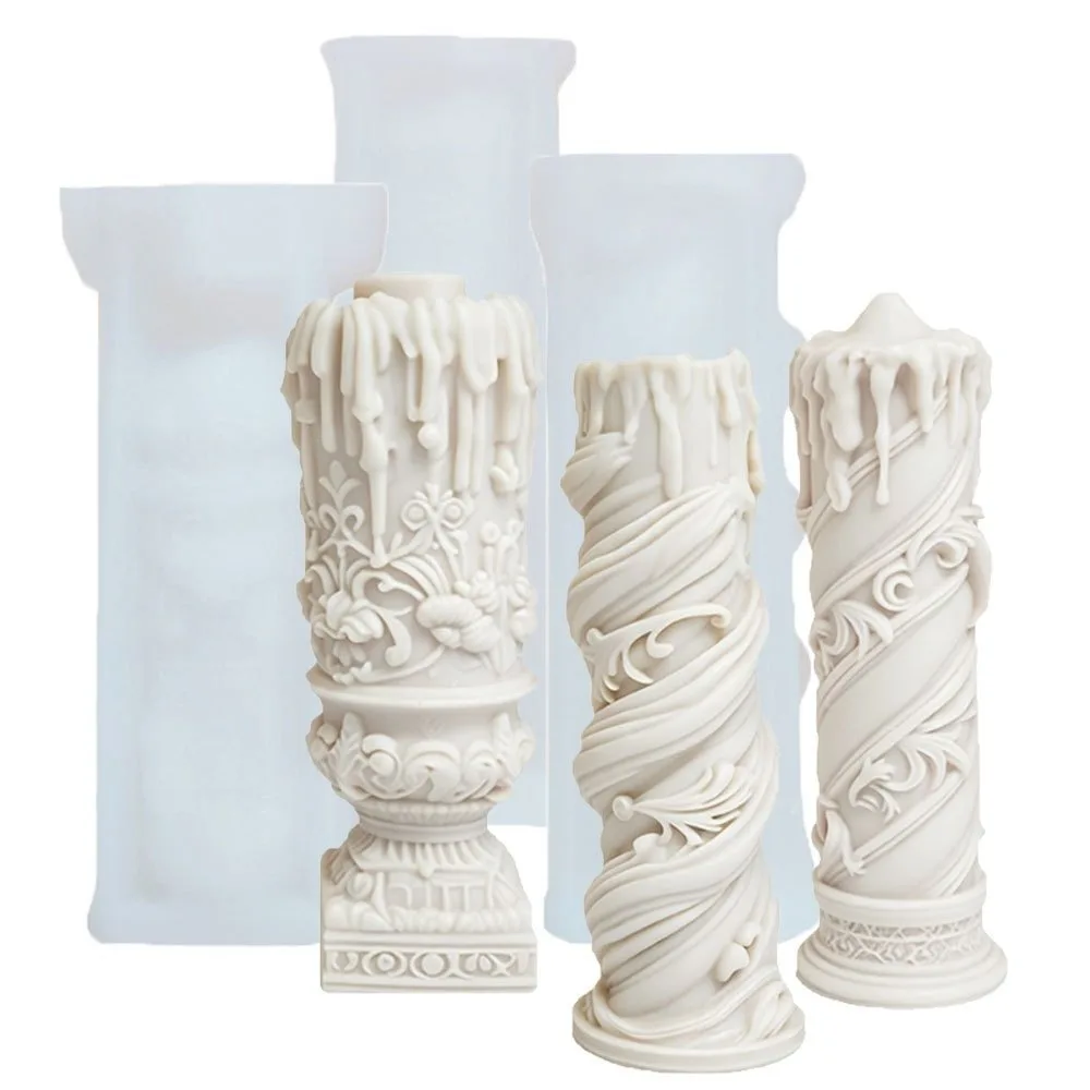 European Relief Column Silicone Mold Vintage Scroll Spiral Geometric for Candle Plaster Resin Home Decor DIY Wedding Favors