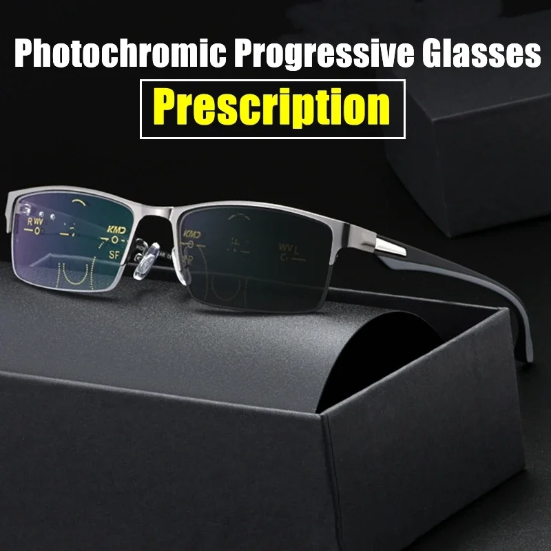 Custom Prescription Glasses Men Photochromic Progressive Multifocal Reading Glasses Streamlined TR90 Temples Ultra Light CR-39