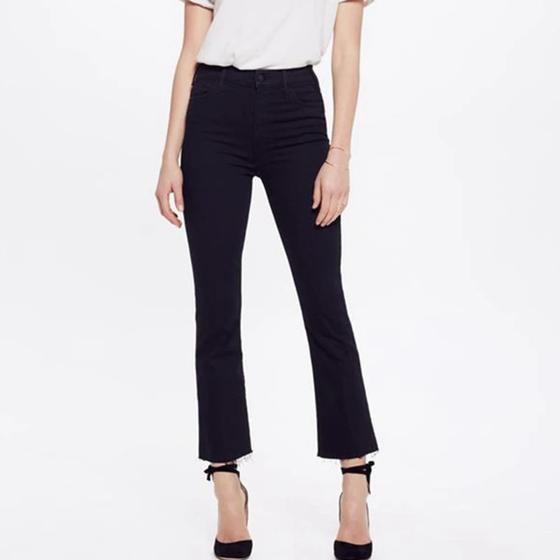 Dave&di Minimalist Slim Fit Elastic Woman Clothes Women's Denim Pants Straight Leg High Waist Fringed Cropped Jeans For Women