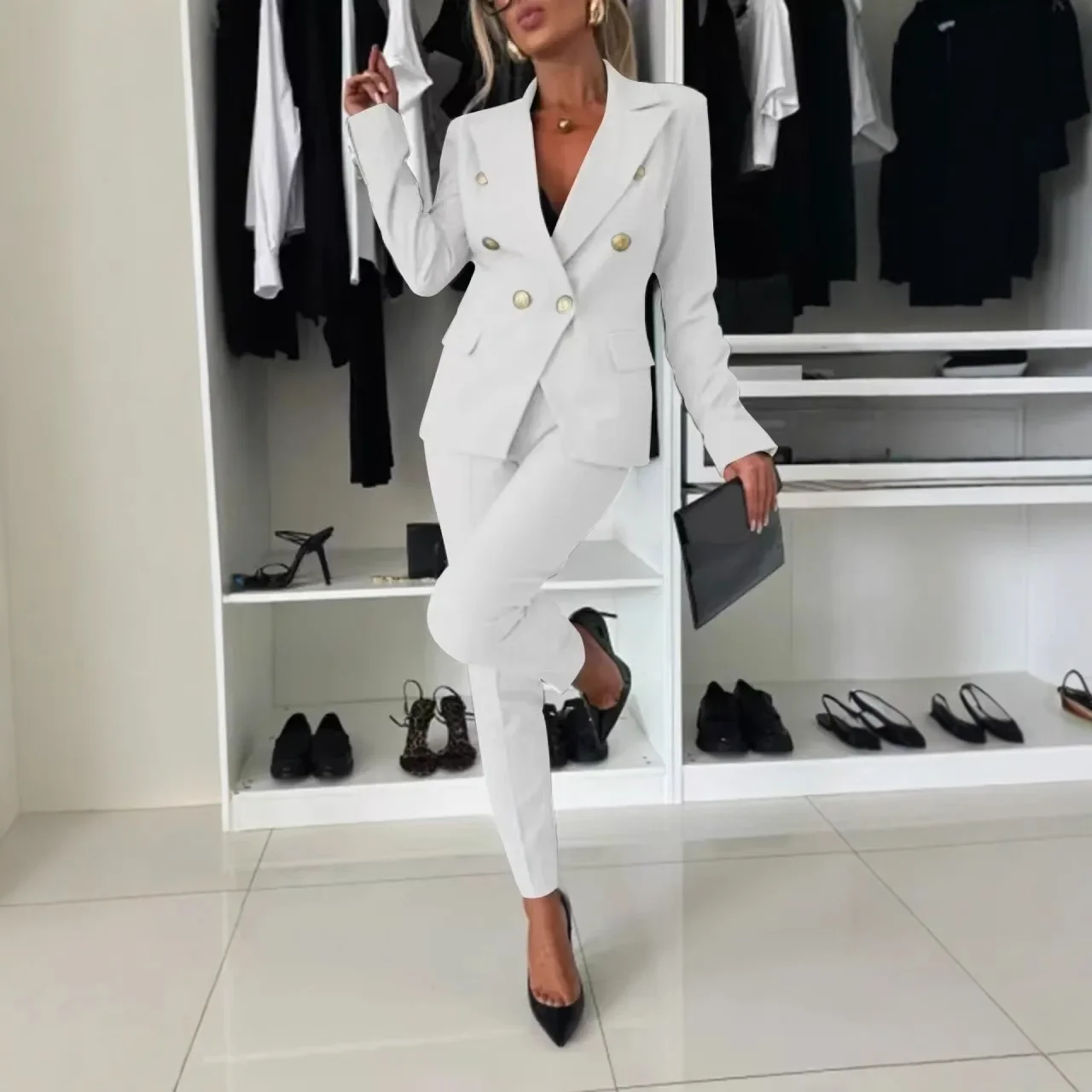 

2025 Autumn New European and American Fashion Temperament Suit Suit Long Sleeve Button Suit Jacket Women