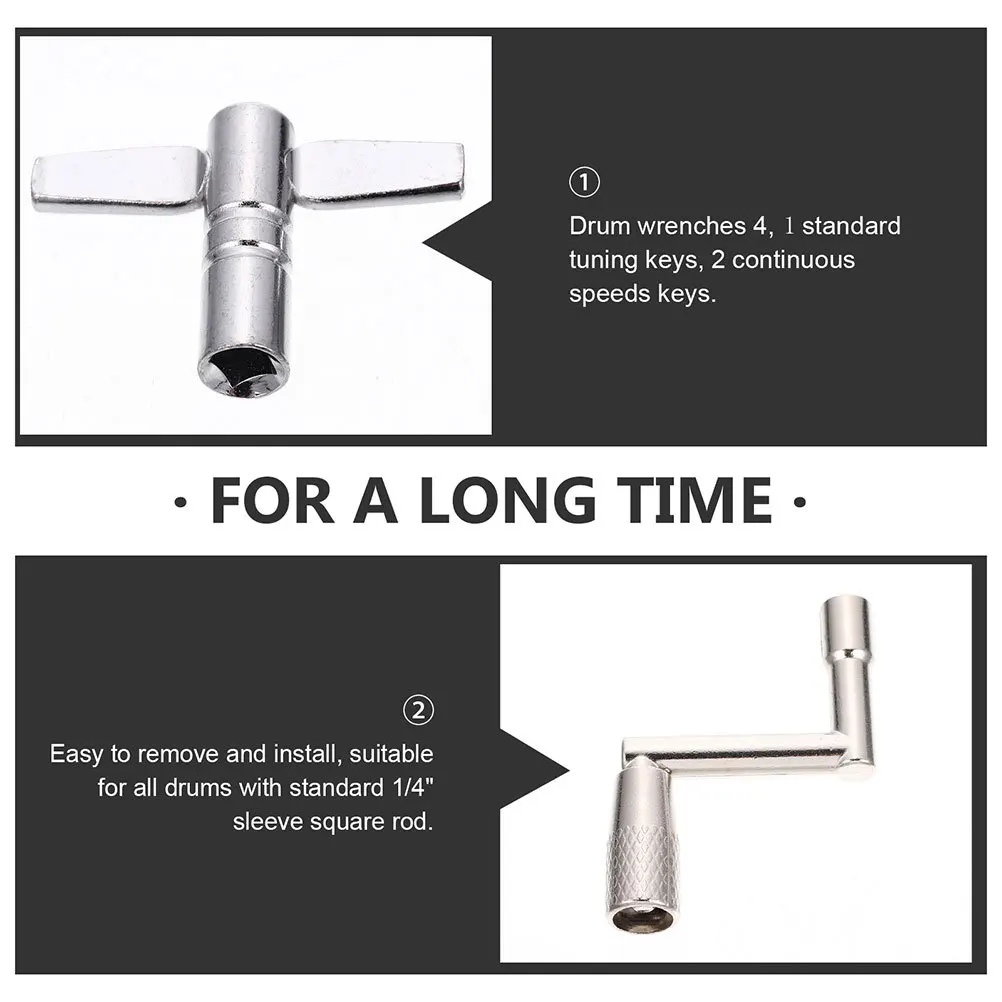 

3 Pcs Tuners Drum Key Wrench Tuning Tool Percussion Silver Metal Drums Keys Wrenches