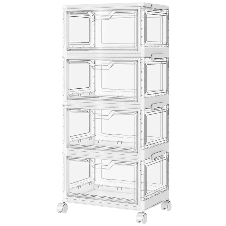 

Portable Clear Storage Bins with Lids amp Wheels, 24QT Clear Storage Bins with Lids, 4Tier Plastic Bins with Wheels, Stackable,