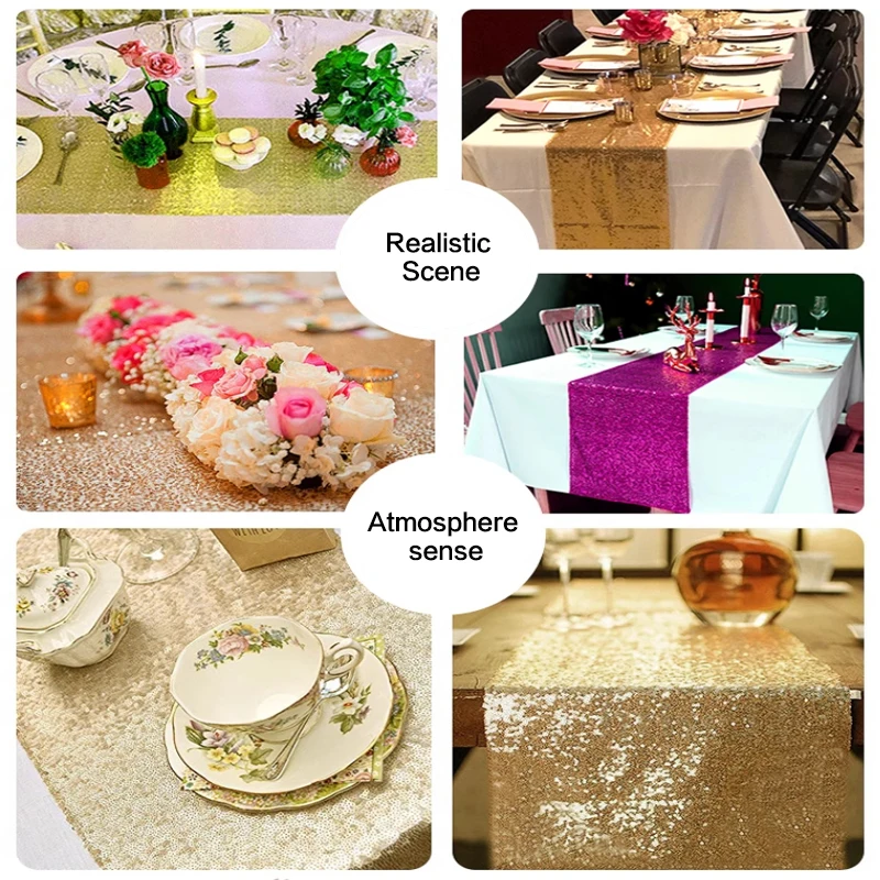 1pcs Sparkly Rose Gold Sequin Table Runners for Weddings Party Christmas  Cloth Decor Chemin De Mariage