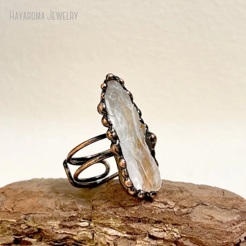 10Pcs Raw Crystal Quartz Electroformed Copper Statement Ring Women Gift Natural Stone Witch Jewelry