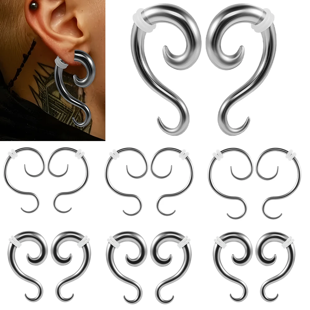 1PC High Quality Stainless Steel S Spiral Hoop Earrings Tunnel Heart Ear Weights 1.6-10MM Expander Ear Holes Piercing Jewelry