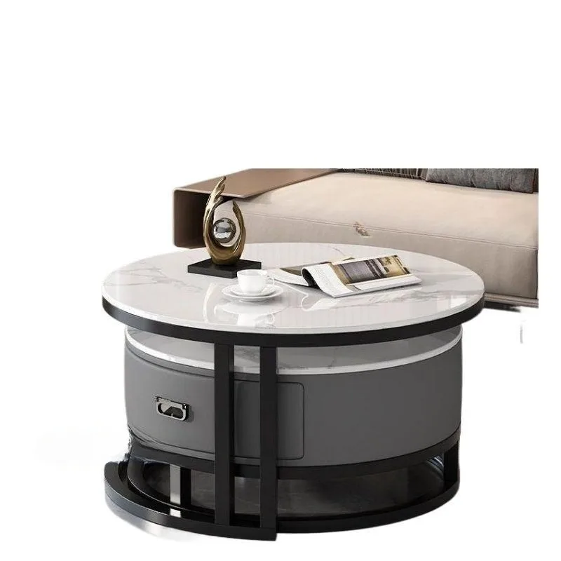 

Italian style round rock slab advanced tea table small apartment living room household
