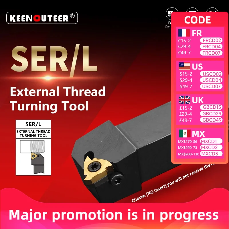 

Удерживатель для внешней резьбы SER1010H11 SER1212H16/11 SER1616H16/11 SER2020K SER2525M, для станков с ЧПУ