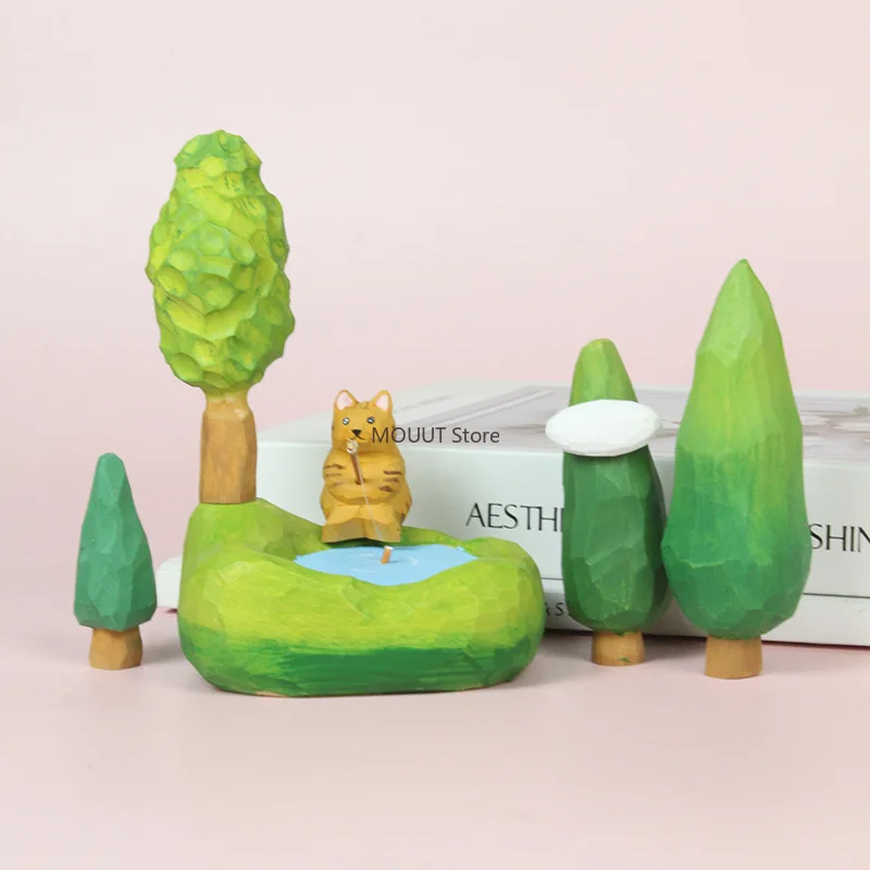 Wooden Carving Cute Trees Mountains Ornaments Hand-carved Healing Ornament Home Decoration Accessories gift for friend