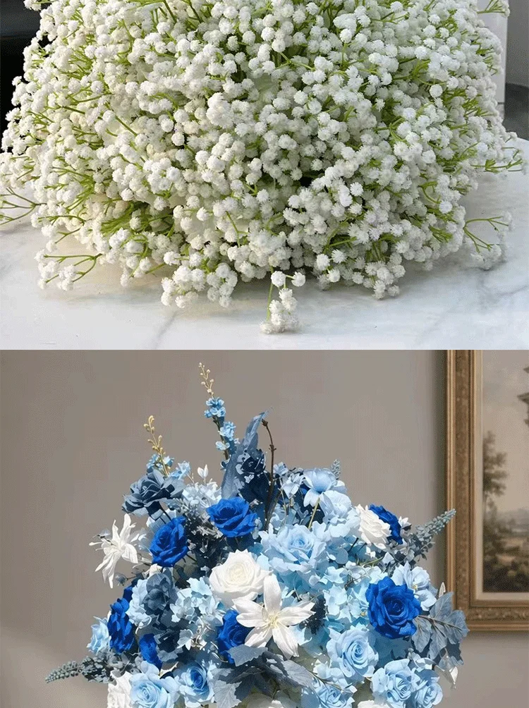 Blau-weiße Rosen-Hortensien Künstliche Tischblume Tischdekoration Hochzeit Esstisch Blumenarrangement Event Party Heimdekoration Requisite – Detail 2