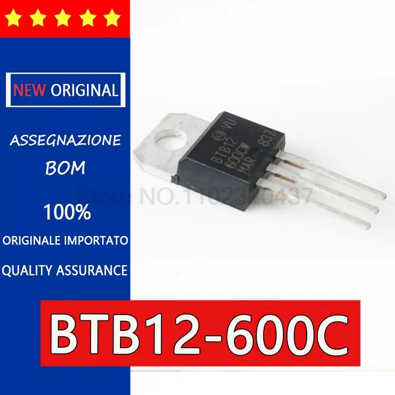 5pcs original BTB12-600C TO-220 12A/600V Bidirectional thyristor Three-terminal two-way thyristor,