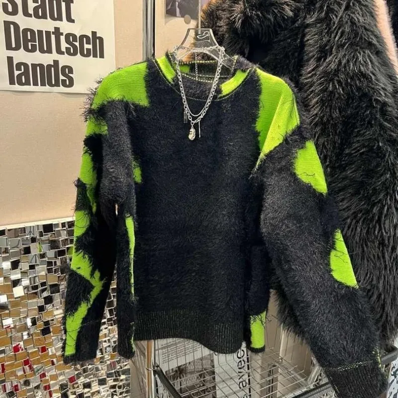 

Американский дизайн, рваные свитера с кисточками для мужчин и женщин, осенние и зимние свободные свитера большого размера с круглым вырезом и длинными рукавами