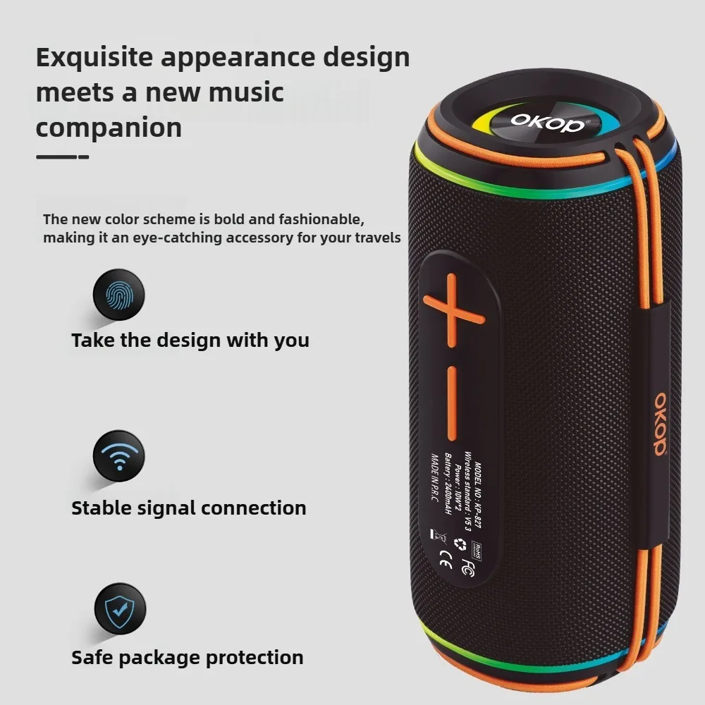 OKOPwireless مكبر صوت بخاصية البلوتوث في الهواء الطلق المحمولة الثقيلة باس ستيريو عالية الطاقة المزدوج المتكلم مضخم الصوت التخييم حفلة TF USB BLLUITUСССПКК