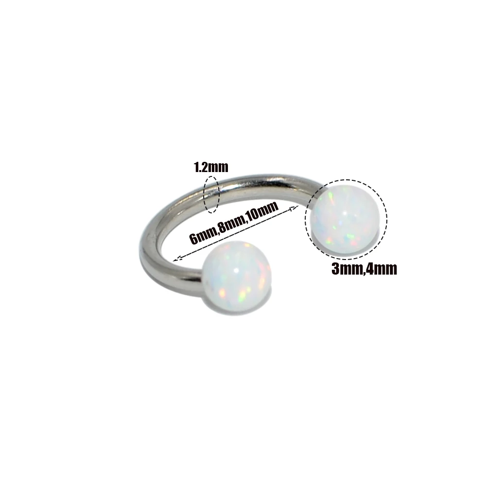 1PC Titanium Opal Ball Circular Ring Horseshoe Barbell Nose Ring Ear Tragus Cartilage Helix Earring Stud Labret Lip Ring Jewelry