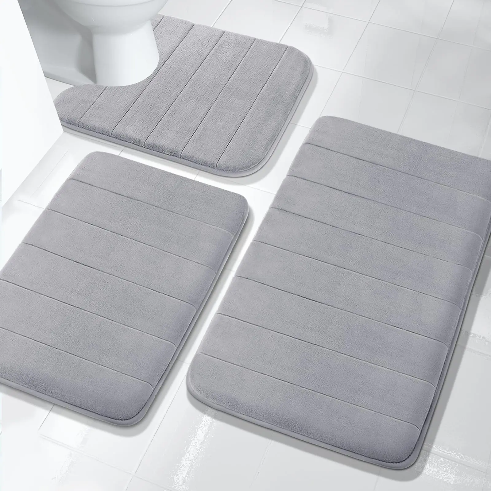 3Pc Sets Bath Mats Non Slip Memory Foam Bathroom Soft Rugs Water Absorption Dry Fast Bath Mat Machine Washable For Home Floor