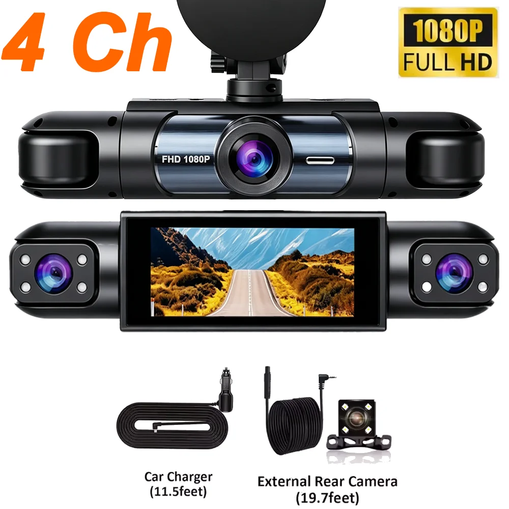 Auto-Fahrkamera HD 1080P 3/4-Kanal Dashcam Black Box mit eingebautem G-Sensor, Nachtsicht, Schleifenaufnahme, 24-Stunden-Parkmodus – Detail 2