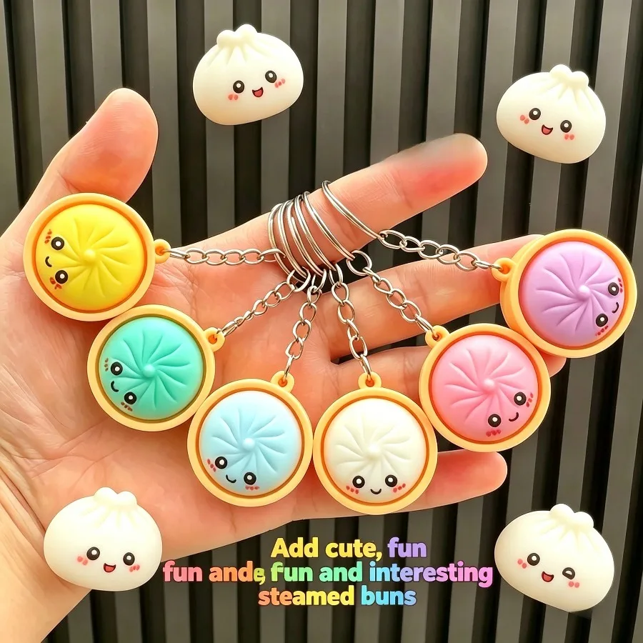 6 random color dumpling button stress relief keychains, unisex, soft and smooth to the touch. Suitable for adults to relax at work, outdoors, and at home A set of keychains that helps improve focus.