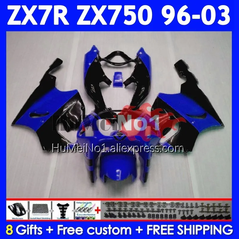 Body Kit For KAWASAKI NINJA ZX 7R 7 R 750 211No.127 ZX750 ZX-7R ZX7R ZX-750 Blue black 1996 1997 1998 1999 00 01 02 03 Fairing