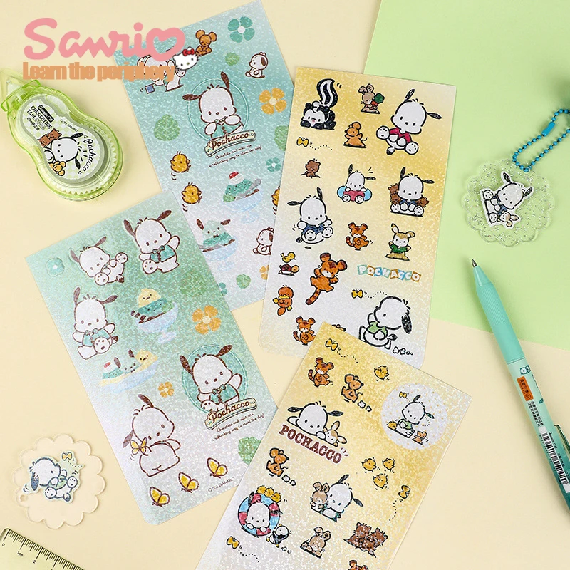 2023 Pochacco Guka Sticker Sanrio Series Korean Fine Flash Sticker Cute Pochacco Decorative Gooka Sticker Children'S Stationery