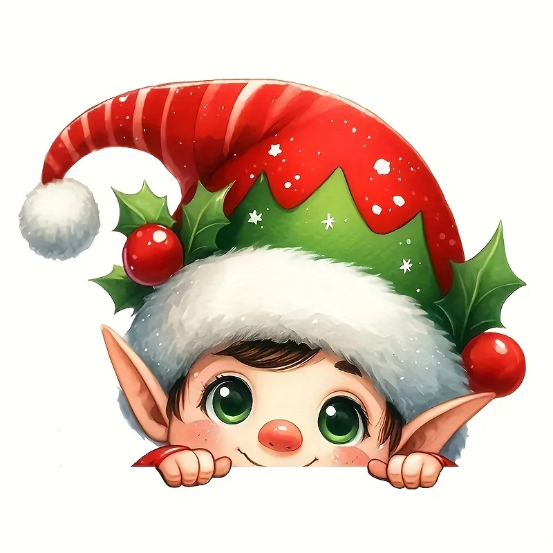 Cute Christmas Elf Decal – Waterproof Vinyl – For Cars, Motorcycles, Scooters, Laptops, Fridges & Smooth Surfaces