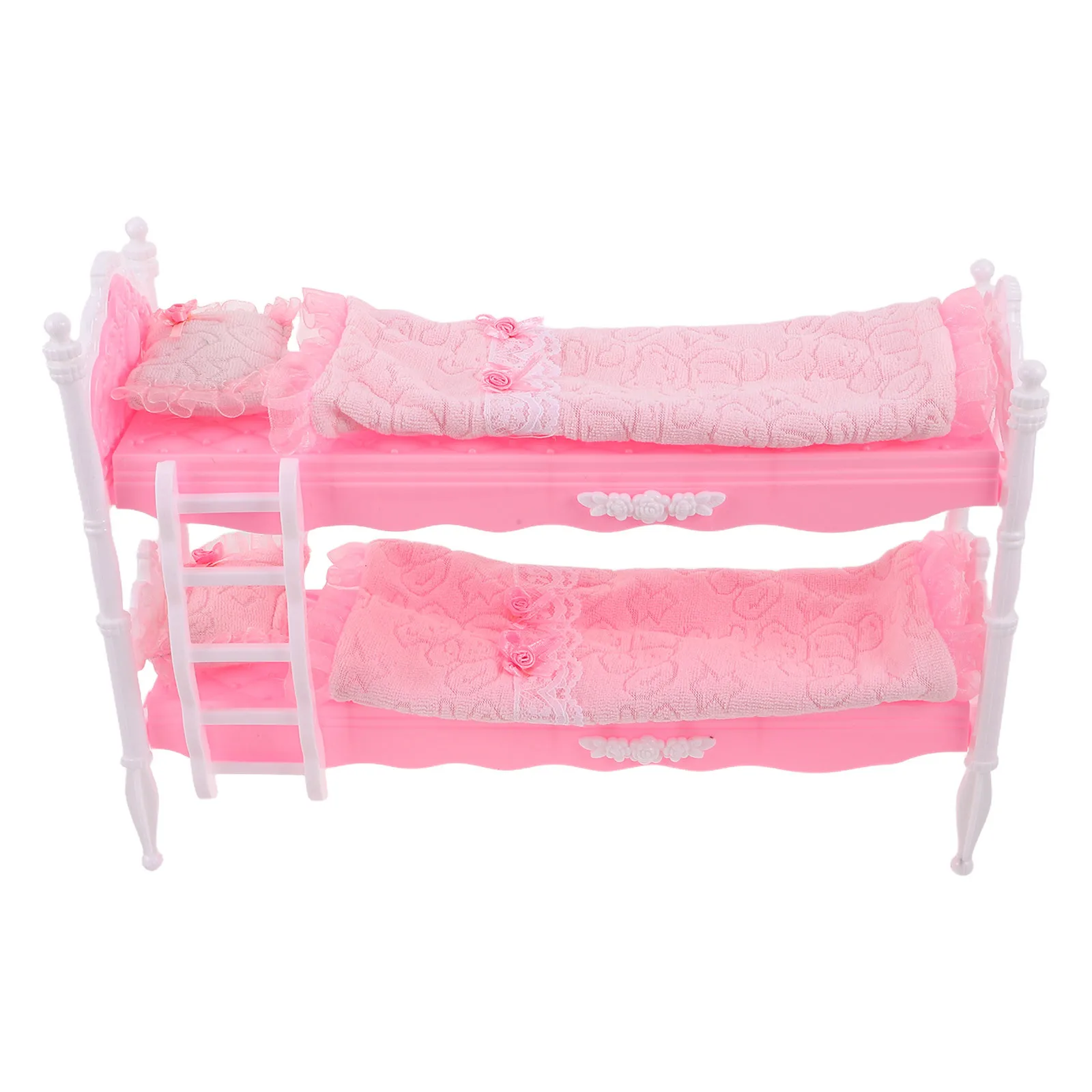 

1Set Dollhouse Bedroom Furniture Mini Bunk Bed Set 1:12 Scale Simulated Bed for Girls Creative Play Space Nursery Decor