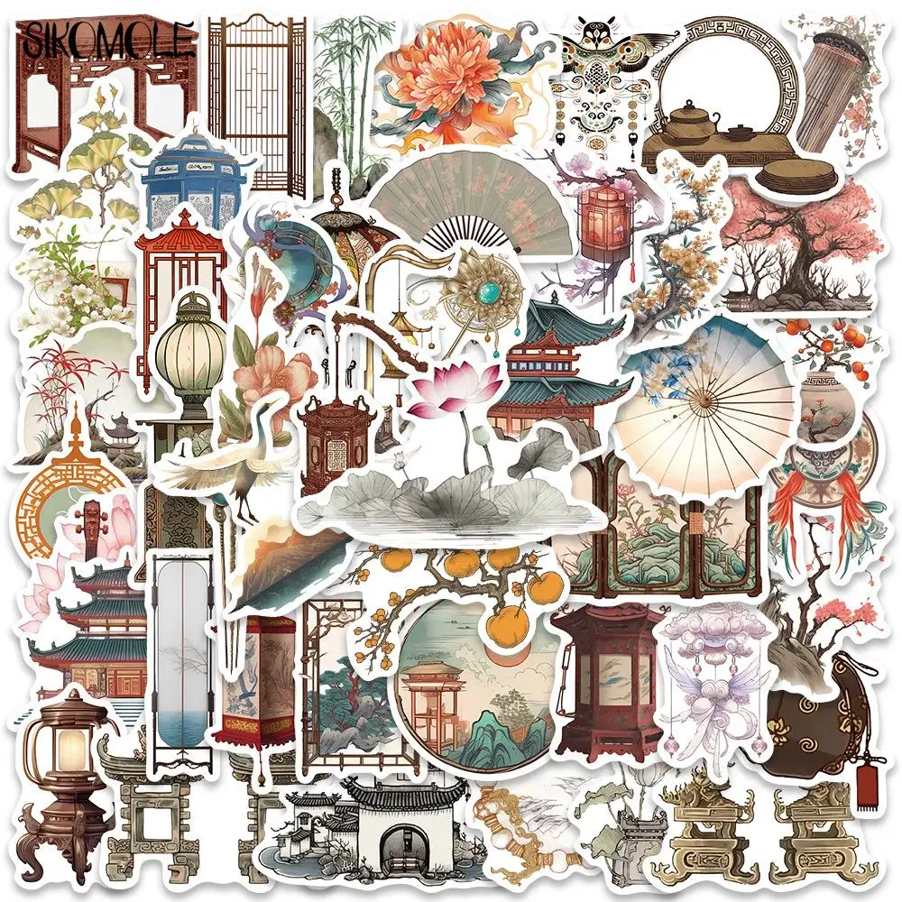 10/30/50PCS Chinese Ancient Style Cultural Relics And Art Stickers DIY Travel Luggage Guitar Fridge Laptop Graffiti Sticker Kids