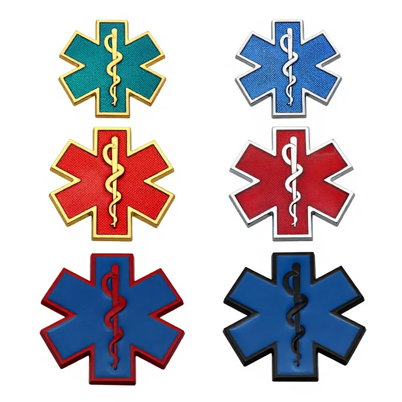 Car Rod of Asclepius Star of Life Decal Metal Sticker First-aid Emblem Badge Fender Rear Trunk Window Hood Decal Accessories