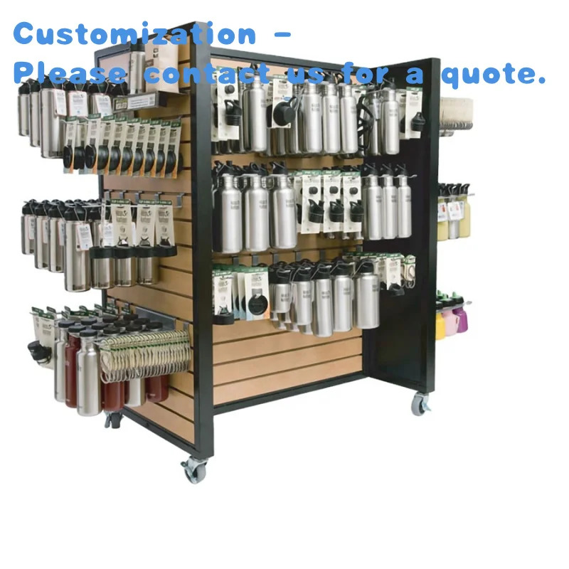 custom.KEWAY Customize Supermarket Slatwall Gondola Shelving Display Shelf With Casters 4 Sided Floor Display Stand
