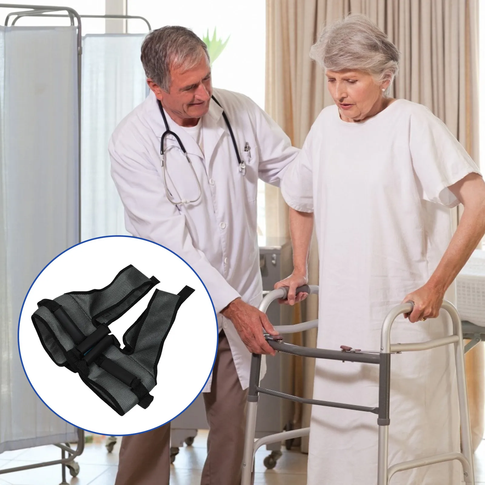 Elder Walking Belt Grey Thick Sponge Safety Waist Strap Anti-Drop Walking Aid Strap for Elderly Patient Bedridden Rehabilitation