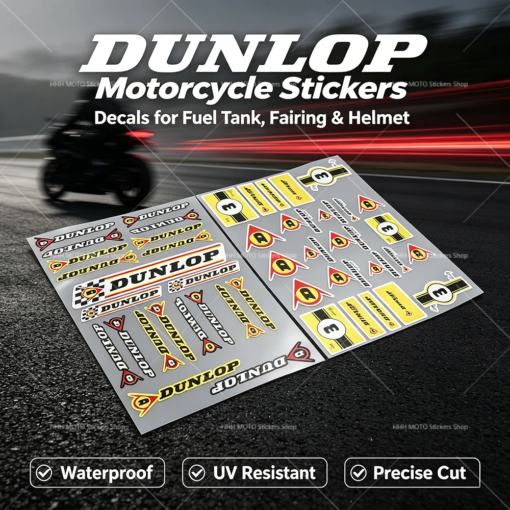 High Bright DUNLOP Reflective Vinyl Decals Safety Warning Stickers for Motorbike Bicycle Auto Helmet Night Driving Decor
