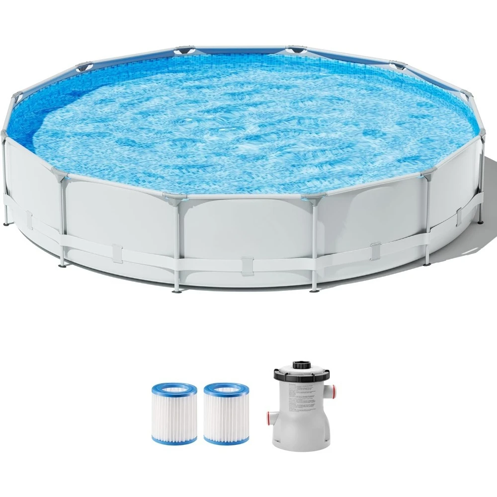 

Round Above Ground Pool - 12ft x 30inch Outdoor Round Frame Above Ground Swimming Pool Set for Kids Adults with Filter Pump