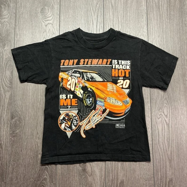 Vintage Nascar Tony Stewart 1990s Y2k T-shirt Men Women Summer Car Pattern Print Short Sleeve Cotton T-shirt Retro Casual Tops