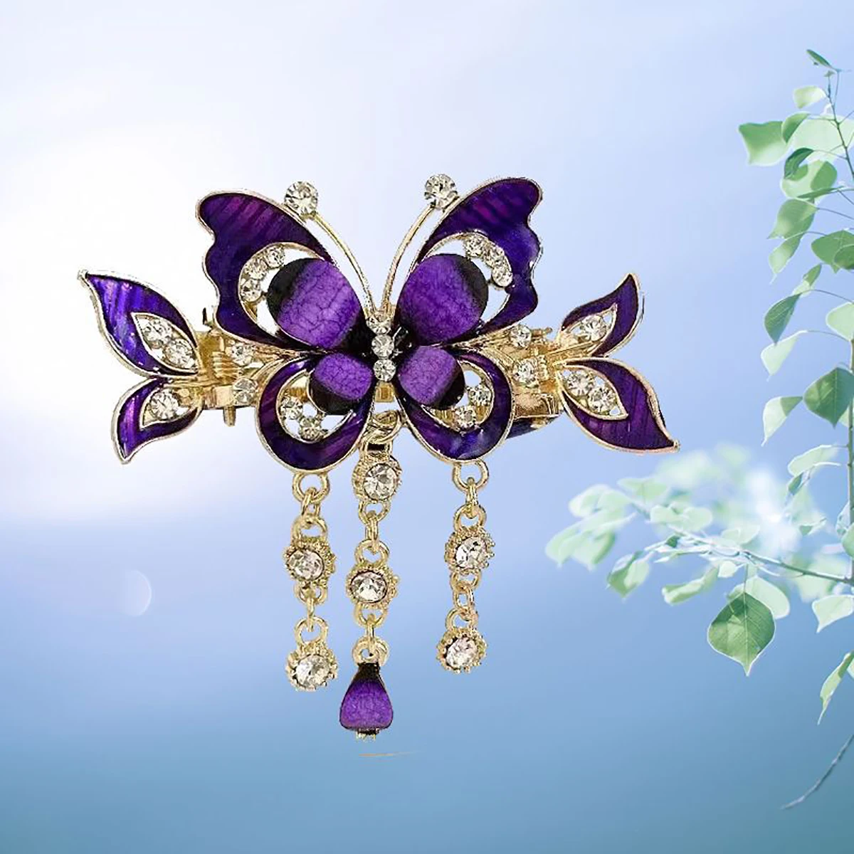 Fashion Elegant Zircon Butterfly Tassel Hairpin Accessories For Women Retro Ethnic Style Small Crab Clip Headwear Jewelry Gift image 5