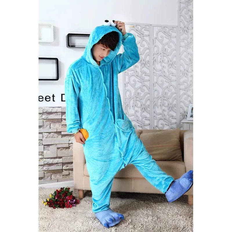 2025 ภาพเคลื่อนไหวเครื่องแต่งกายสีฟ้าคุกกี้มอนสเตอร์สีแดง Elmo Onesies สัตว์คอสเพลย์ชุดนอนผู้ใหญ่ชุดนอนชุดนอน