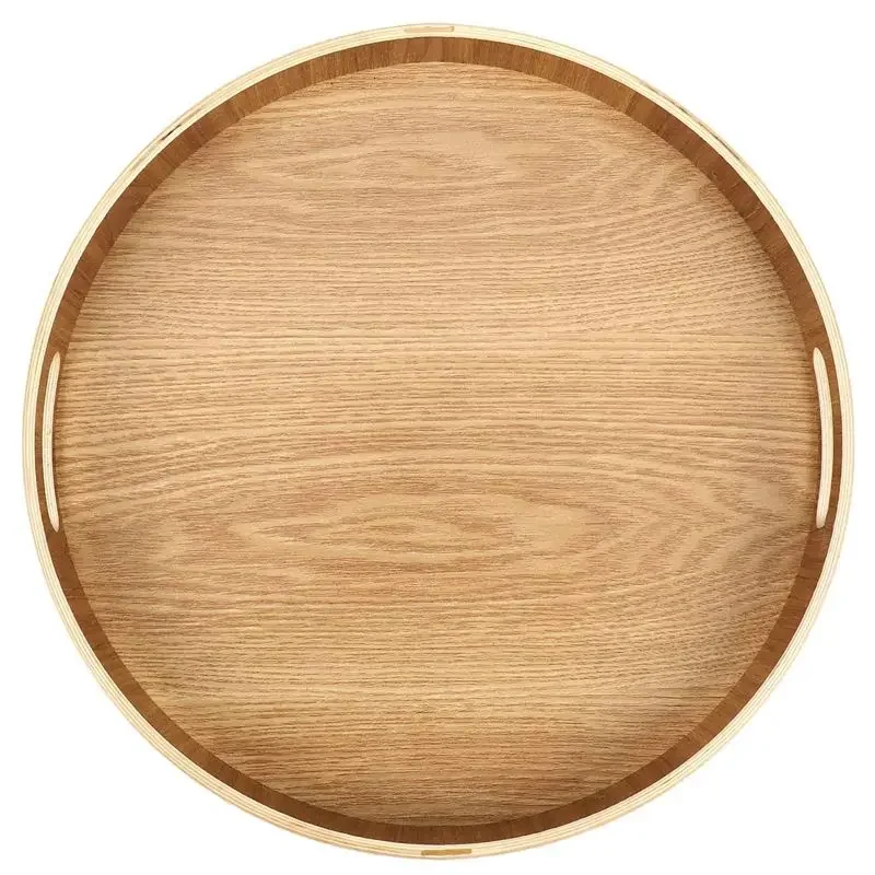 ABJN-2X Round Serving Bamboo Wooden Tray for Dinner Trays Bar Tea Breakfast Food Container Handle Storage Tray 3