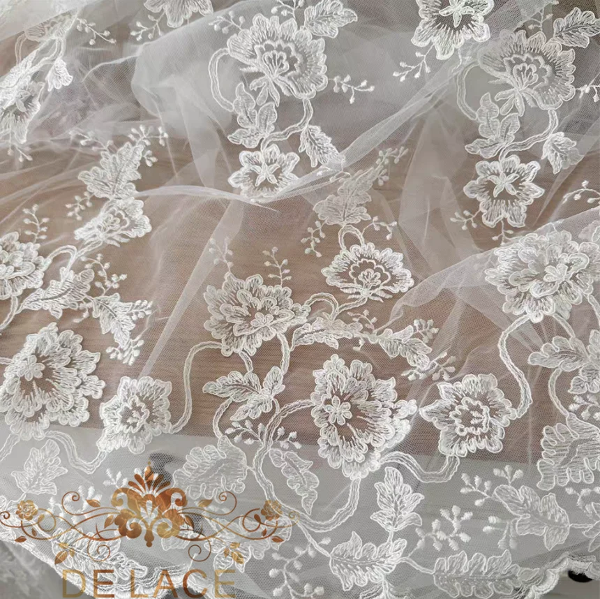 SXGN High Quality Floral Embroidered Corded Lace Fabric Delicate Lace Trim Boards Wedding Dress DIY Appliques