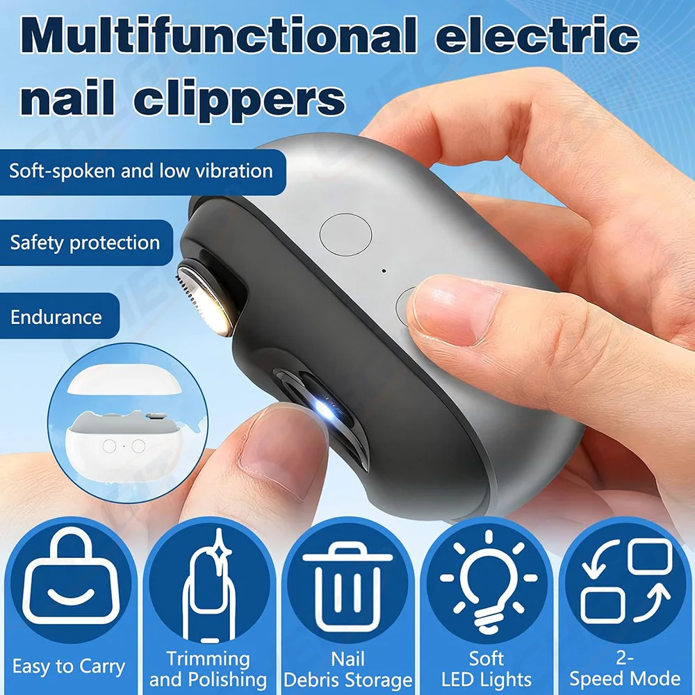 

Mini 3in1 Electric Nails Cutter Trimmer Polisher Auto LED Light Nail Dust Collector Portable Rechargeable Automatic Nail Clippe