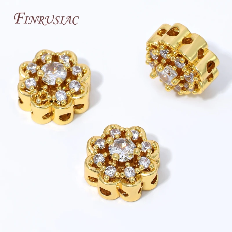 18K Vergoldete Blumenförmige CZ Zirkon Zwischenperlen Micro Pave Kristall Strass Lose Perlen DIY Schmuckherstellung Zubehör