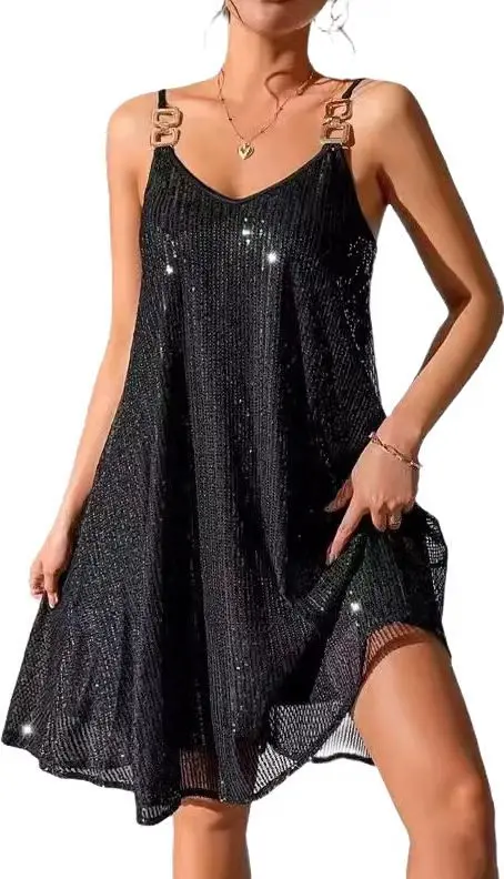 فستان Ropa Para Mujer لقضاء العطلات على الشاطئ لعام 2026 فستان صيفي مثير مزين بالترتر فستان سهرة أنيق بمزاج فيستدو أنيق