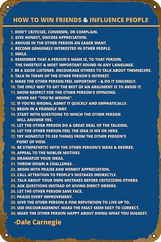Dale Carnegie How to Win Friends and Influence People Poster Retro Metal Sign