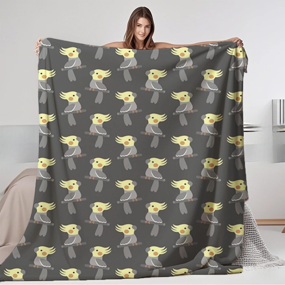 

Lovely Gift Flannel Bed Blanket Cute Cockatiel Floral Quilt Coverlet Machine-washable No-shedding Blankets For Adults Guest Room