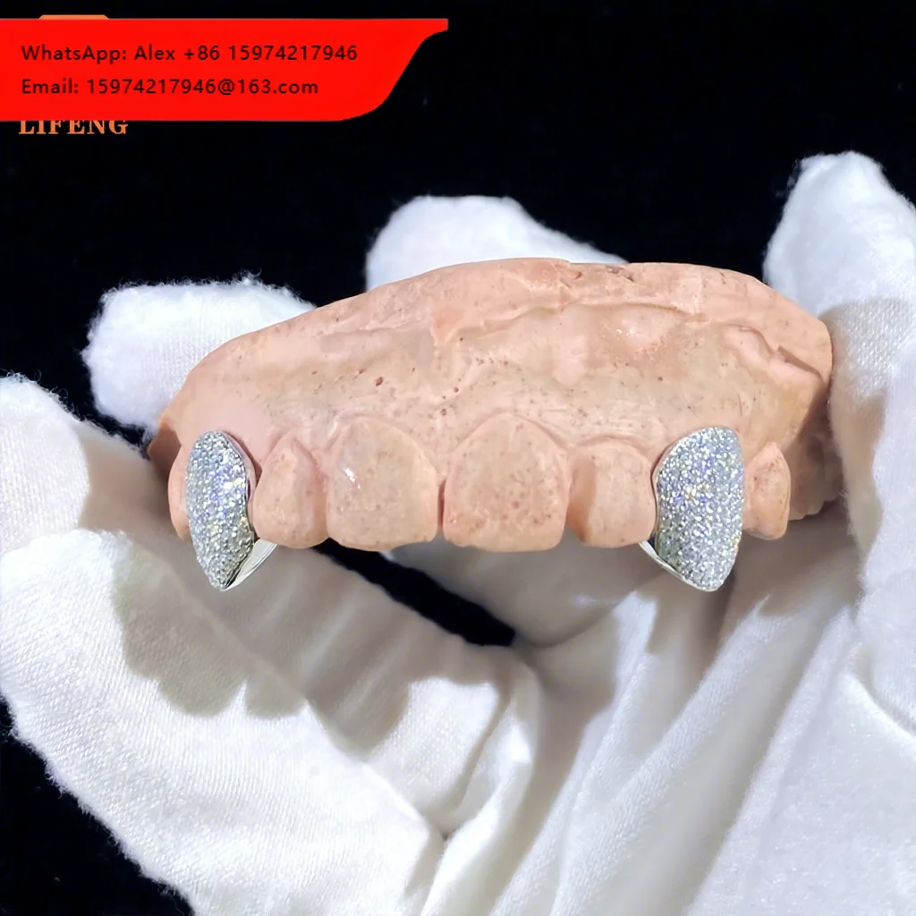 Deep Cut Grillz Custom VVS Moissanite Honeycomb Grillz Ice Out Fangs Teeth Grillz White Gold Diamond Fine Jewelry