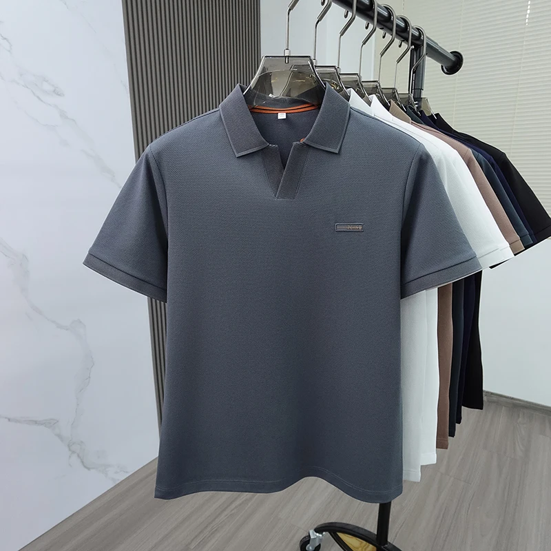 Hochwertiges Marken-Sommer-Polohemd mit kurzen Ärmeln für Herren, exquisites Abzeichen-Design, atmungsaktives und bequemes T-Shirt-Oberteil – Detail 22