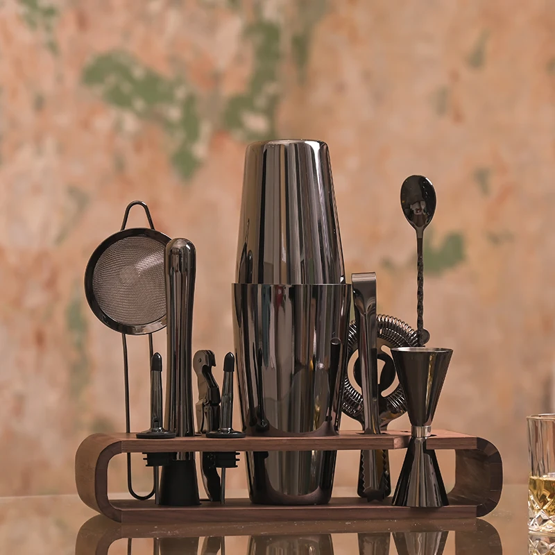 

Boston Shaker Set Wooden Frame Household Two-Stage Snow Pot 304 Stainless Steel Cocktail Shaker Cup