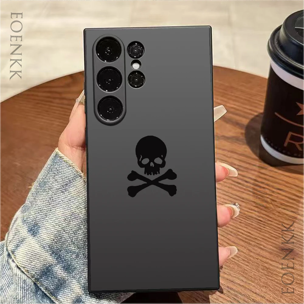 Black Skull Smiling Devil Print Phone Case for Samsung Galaxy S25 S24 S23 S22 S21S20 Note 10 20 Lite Ultra FE Plus 5G Soft Cover