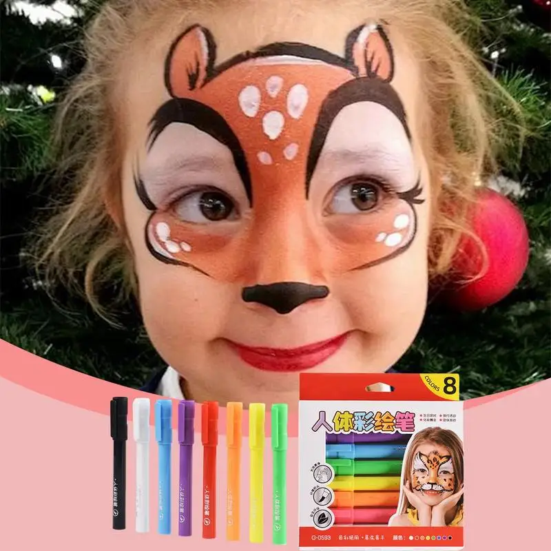 Face Paint Markers Washable Facial Painting Kit Body Paint Sticks Kit 8 Color Face Painting Set For Art Theater Clown Makeup For