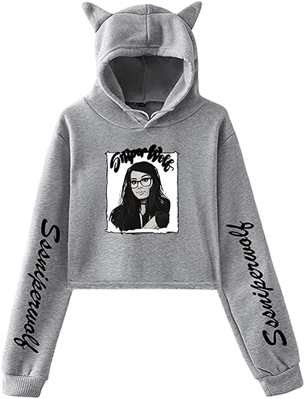 SSSniperWolf-Sweat à capuche court pour femme, pull chat Merch, haut court, streetwear Harajuku, vêtements Kawaii