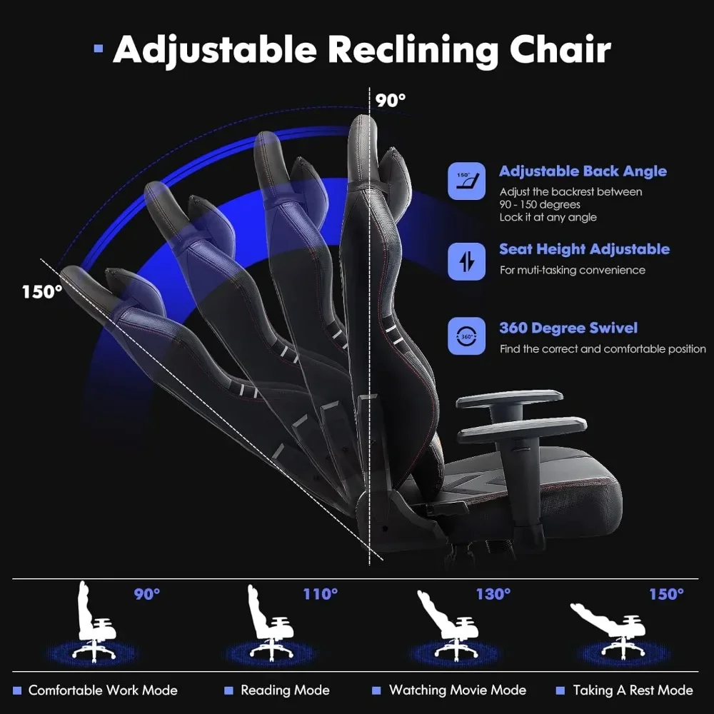 Cadeira do computador encosto alto com Footstool, assento de memória, braço 3D, encostos de cabeça e apoio lombar, GM, frete grátis