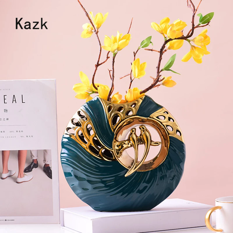 Nordic Cutout Gold Bird Ceramic Vase Modern Decor Creative Home Desktop Ikebana Plant Dried Flower Vase Living Room Decoration